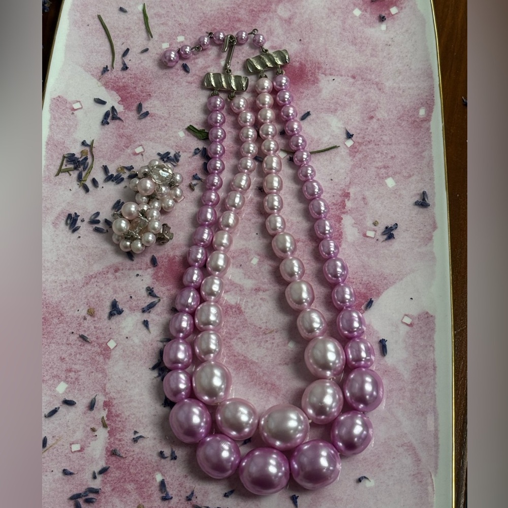 Vintage Beaded Necklace and Earrings Pink Japan - Picture 8 of 9